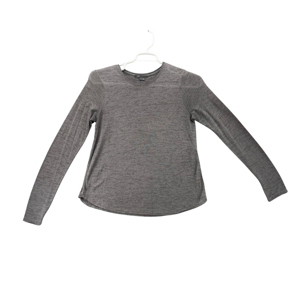 Vince Womens Charcoal Grey Space Dye Long Sleeve Crewneck Back Pleat Top Size M - Picture 2 of 6